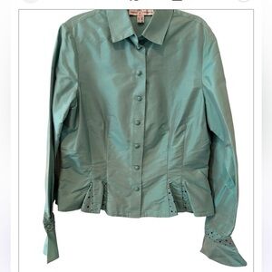 Marisa Baratelli 100% Silk Beautiful Blue 
Color.Button Down Beaded Blazer 10